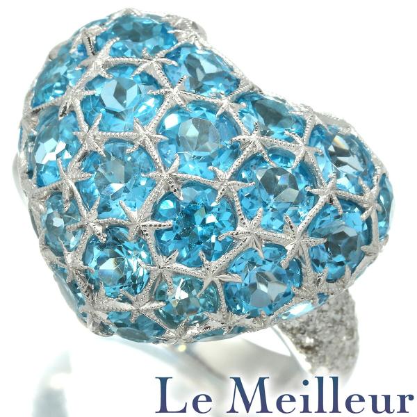 ハートデザインリング 指輪 ブルートパーズ 7.35ct ダイヤモンド 0.22ct ホワイトゴール...