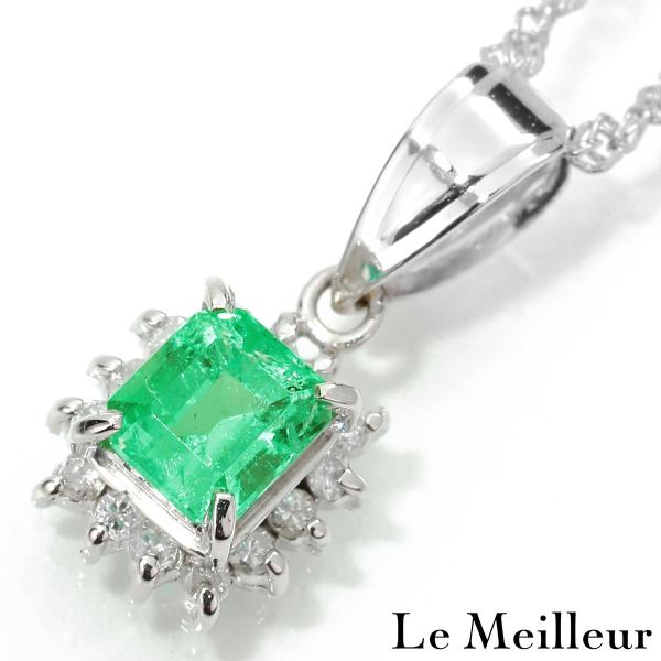エメラルド 0.38ct ダイヤモンド プラチナ Pt850 ヘイローペンダントネックレス  新品仕...