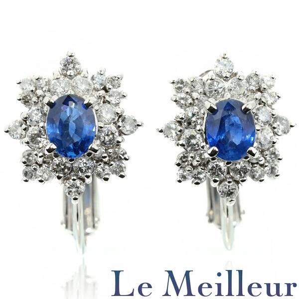 ヘイローデザイン イヤリング サファイア 0.73ct ダイヤモンド 0.56ct Pt900 中古...