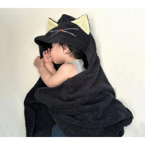 ねこさんフード付きバスタオル チャコールグレー