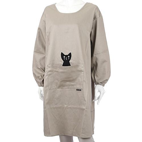 俣野温子マタノアツコ かつらぎのひょっこり黒猫 背ボタン型割烹着 ベージュ