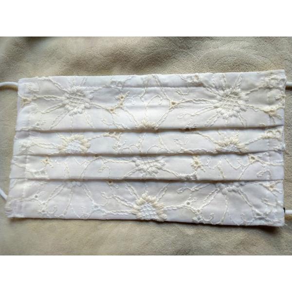 エチケット マスク 花柄 刺繍 日本製 ホワイト プリーツ オシャレ ガーゼ 綿１００％ 洗える 消...