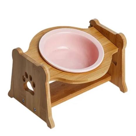 陶器製バンブースタンド付きフードボウル ピンク