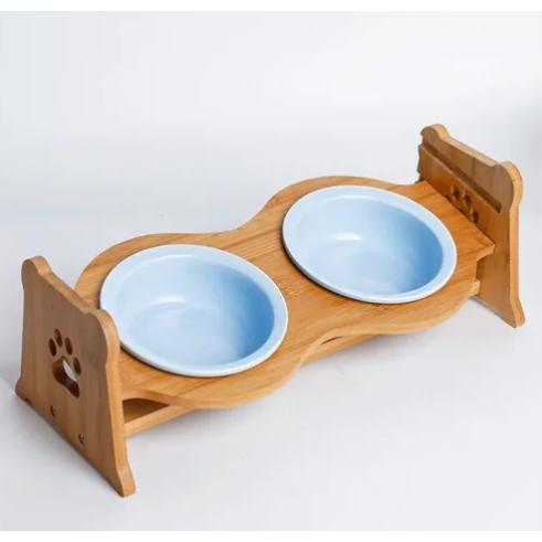 陶器製バンブ―スタンド付きダブルボウル サックス