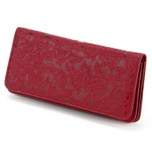 財布 素押バラ柄 かぶせ札入 ワイン 全国送料430円