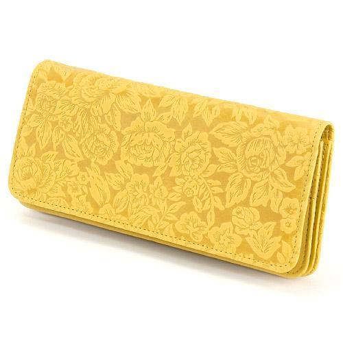 財布 素押バラ柄 かぶせ札入 イエロー 全国送料430円