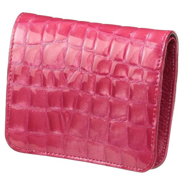 エナメルクロコ 二つ折り財布 ピンク