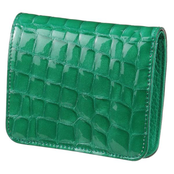 エナメルクロコ 二つ折り財布 グリーン