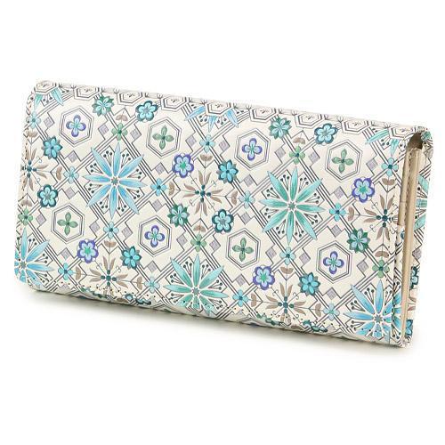 浅草文庫 花菱柄 かぶせ長財布 ミントグリーン