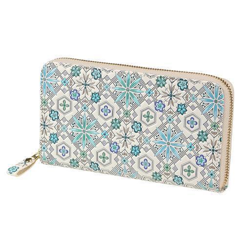 浅草文庫革 花菱ラウンドファスナー長財布 ミントグリーン