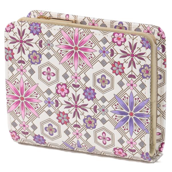 浅草文庫 花菱柄 L字ファスナー二つ折り財布 ワイン