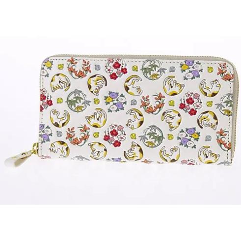 浅草文庫 ネコ柄 ラウンドファスナー長財布 イエロー