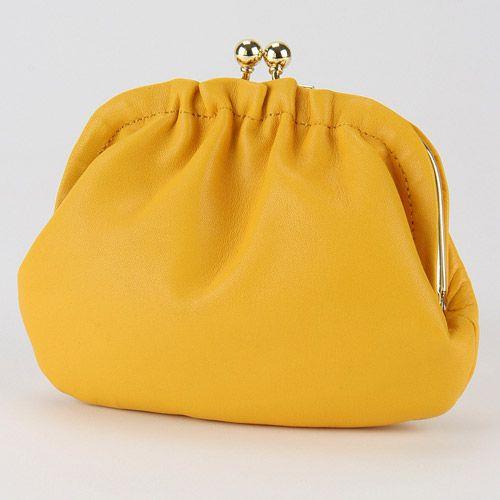 無地ヒダ付親子がま口 イエロー 全国送料430円