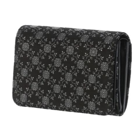 印傳屋 印伝 2220 二つ折り財布 黒地／グレー漆 イングリッシュローズ