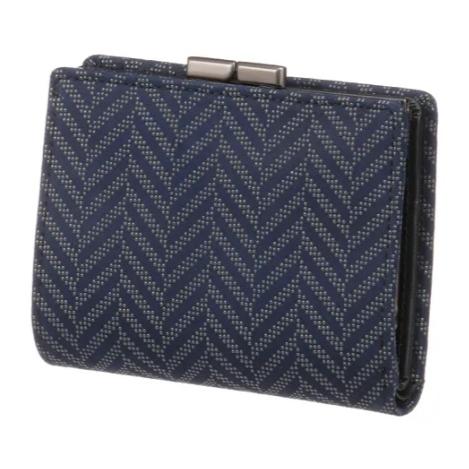 印傳屋 印伝 1604 がま口札入れ 紺／グレー 杉綾