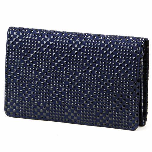 印傳屋 印伝 2501 名刺入れ 紺革／黒漆 変わり市松小 全国送料430円