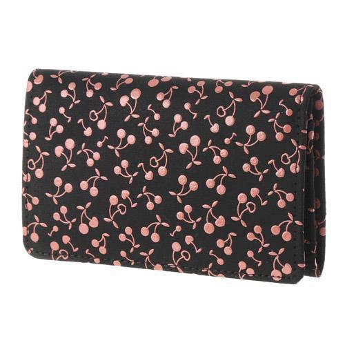 印傳屋 印伝 2501 名刺入れ 黒革／ピンク漆 さくらんぼ 全国送料430円