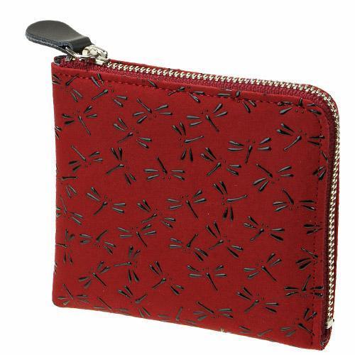 印傳屋 印伝 1011 L字ファスナーミニ財布 赤地／黒漆 とんぼ 全国送料430円