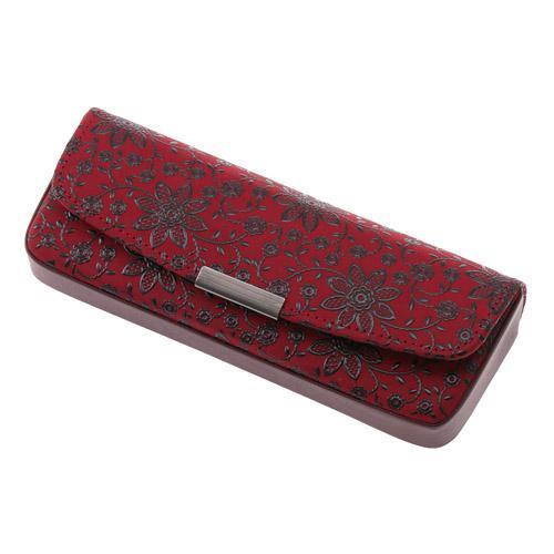 印傳屋 印伝 4206 メガネケース 赤地／黒漆 クレマチス 全国送料600円