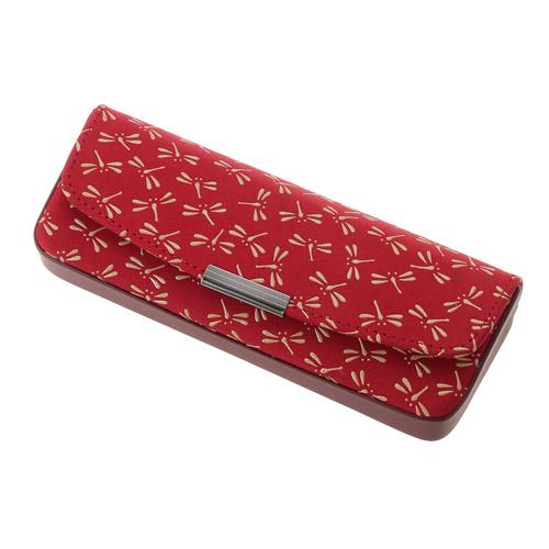 印傳屋 印伝 4206 メガネケース 赤地／白漆 とんぼ 全国送料600円