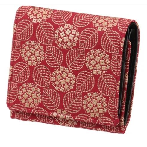 印傳屋 印伝 2204 二つ折り財布 赤地／白漆 あじさい