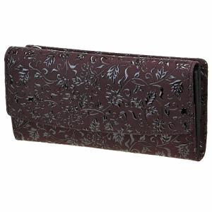 印傳屋（INDEN-YA） 印伝 長財布 束入 2310 黒地鹿革赤漆 線菊小柄