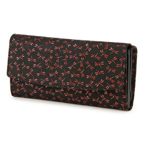 印傳屋 印伝 2310 長財布 黒地／赤漆 とんぼ