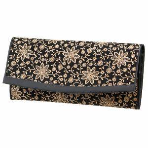 印傳屋（INDEN-YA） 印伝 長財布 束入 2306 黒地鹿革 黒漆 花唐草柄
