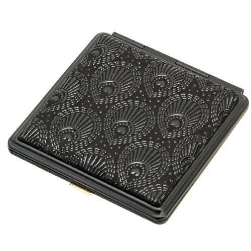 印傳屋 印伝 5015 ミラー 黒地／黒漆 孔雀 全国送料430円