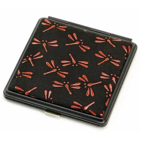 印傳屋 印伝 5015 ミラー 黒地／赤漆 とんぼ 全国送料430円