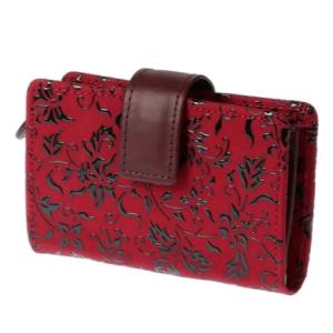 印傳屋 印伝 2531 カード入れ 赤地／黒漆 花唐草 全国送料600円