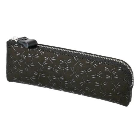 印傳屋 印伝 4610 ペンケースD 黒地／黒漆 とんぼ 全国送料430円