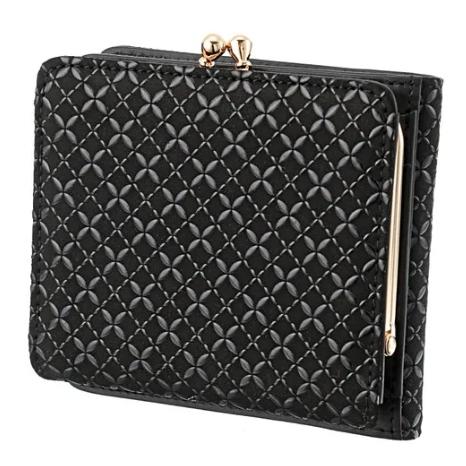 印傳屋 印伝 1608 がま口二つ折り財布 黒地／黒漆 七宝繋ぎ