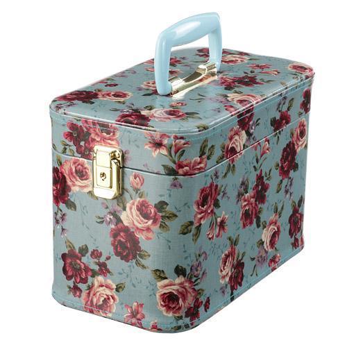 トレンケース30CM ナチュラルローズ柄 スカイブルー