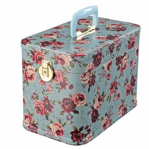 トレンケース33CM ナチュラルローズ柄 スカイブルー