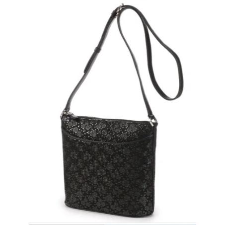 印傳屋 印伝 6111 ポシェット 黒／黒 ローズ