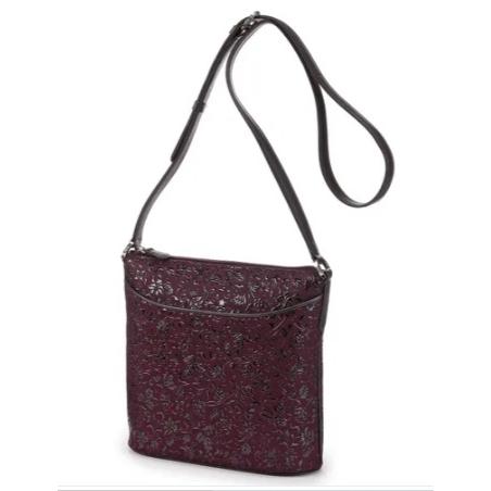 印傳屋 印伝 6111 ポシェット 紫／黒 花唐草