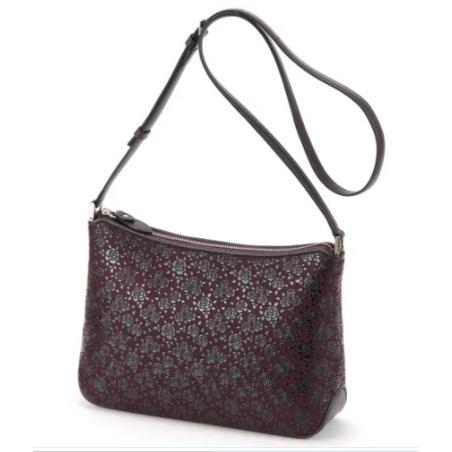 印傳屋 印伝 横型ショルダーバッグ 6037 紫／黒 ローズ