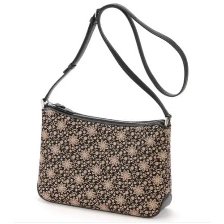 印傳屋 印伝 横型ショルダーバッグ 6037 黒／白 クレマチス