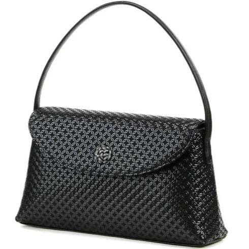 印傳屋 印伝 6402 フォーマルバッグ 黒／黒 輪繋ぎ