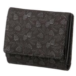 印傳屋 印伝 2215 二つ折り財布 松笠 ブラック