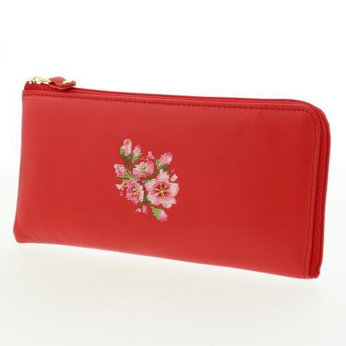 夢詩集 桜 L字ファスナー長財布 レッド 全国送料430円