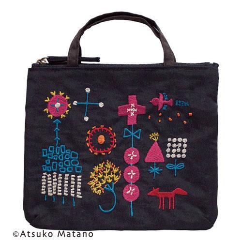 俣野温子マタノアツコ 刺繍ポーチ 小さな森（ブラック） 全国送料430円