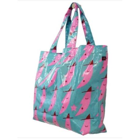 俣野温子マタノアツコ トートバッグL ピンクの三日月 スカイブルー