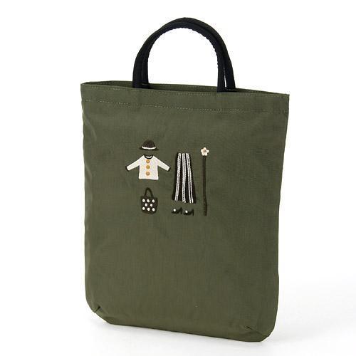 俣野温子マタノアツコ 刺繍バッグ クローゼット カーキ