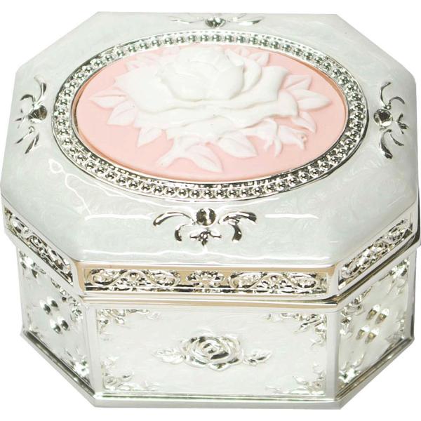 八角宝石箱オルゴールホワイト バラカメオ PK