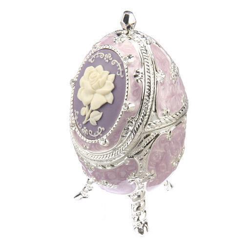 エッグ型宝石箱オルゴール バラカメオ パープル