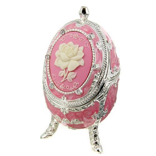 オルゴール エッグ型宝石箱 カメオ ローズ ピンク