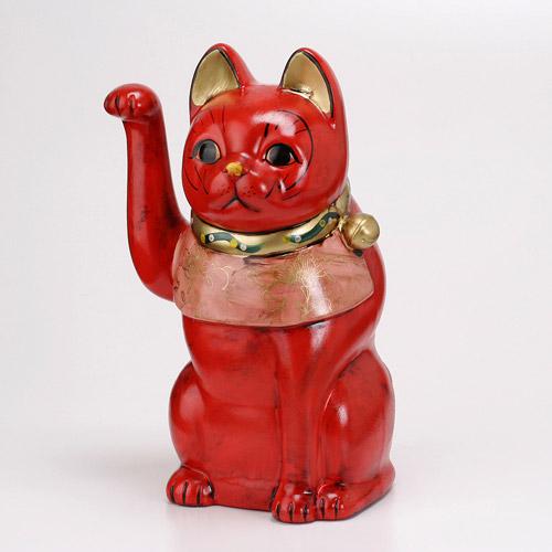ねこ雑貨 古色猫 右手赤色