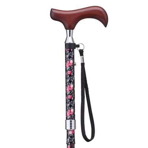 愛杖折りたたみステッキ 花柄ブラック